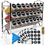 Deco haus Gewürzregal mit Gewürzgläser - 3 stufiges Metall Regal - Küchen Organizer Set, Gewürzregal Stehend mit 24 Gewürzdosen, 48 Etiketten, Pinsel, Trichter - Stehend & hängend verwendbar