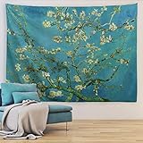 ORTIGIA Vincent Van Gogh Wandteppich Mandelblüte Wandbehang Ästhetisch Ölgemälde Wandbehang Pflanze Blumen Natur Wandtuch Wandkunst Dekoration für Schlafzimmer Wohnzimmer 130x150cm