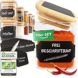 G&K Kitchenware ® Gewürzgläser Eckig 10x 160ml mit Stift & Etiketten - Gewürzdosen eckig mit Holzdeckel - Gewürzbehälter für deine Gewürze - Gewürzstreuer zur Aufbewahrung im Gewürzregal - spice jars