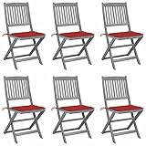 Camerina Klappbare Gartenstühle 6 STK. mit SitzKissen GartenstüHle Set Klappbarer Outdoor-Stuhl Klappbar Gartenstuhl Outdoor BalkonstüHle Massivholz Akazie 3065440