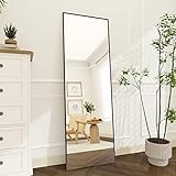 Koonmi 140×40cm Standspiegel, Groß Ganzkörperspiegel mit Aluminiumrahmen für Schlaf-, Wohn- und Badezimmer Spiegel, Schwarz