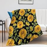 Kuscheldecke Flauschige Gelbe Sonnenblume Decke 130x150 cm Weich Blühende Pflanzen Decken Warm Flanell Fleecedecke Sofadecke Wohndecke für Bett Couch Sofa