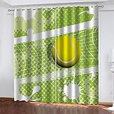 GSKOQD Gardinen Schlafzimmer Wohnzimmer Verdunkelungsvorhang Digitaldruck 3D Grüner Tennisball Blickdicht Vorhänge Kinderzimmer Thermovorhang Mit Ösen 140X160Cm (B X H) 2Er Set