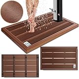 KESSER® Premium Bodenelement für Solardusche Gartendusche Anti Rutsch - 101 x 63 x 5,5 cm | Bodenplatte für Pooldusche Outdoor Pool Dusche Leitern & Solarduschen | inkl. Montagematerial (Braun)