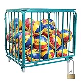 Ballregal Ballkorb Ballwagen Großer Metall-Ballkäfig, Zusammenklappbarer Basketball-Lagerwagen Mit Rädern/ Schulballkorb Für Garage, Schule, Außenbereich, Abschließbar Organizer-Regal Behälter Krüge N