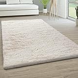 Paco Home Hochflor Teppich Wohnzimmer rutschfest Fellteppich Shaggy Flauschig Weich Modern Kunstfell Fell Imitat Einfarbig, Grösse:160x220 cm, Farbe:Ivory (Creme)