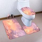 KdIor Badgarnitur Badematten Set 3 teilig Sonnenuntergang-Design Konturenmatte U, WC-Deckelbezug, Schnelltrocknende und Wasserabsorbierende Badematte -WC-Garnitur