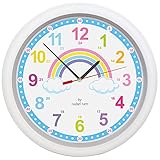 Wanduhr Kinder mit Regenbogen - Lautlose Farbenfrohe Kinderwanduhr - Wanduhr für Jungen und Mädchen - Bunte Lernuhr für Kinder Von Designerin