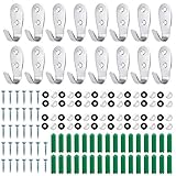 Jubaopen 16 Stück Edelstahl Wandhaken Wand-Montage Schwerlast Haken mit Schrauben Universalhaken Kleiderhaken Garderobenhaken Schlüsselhaken für Schlüssel Taschen