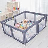 Laufstall Baby Faltbar, Ronipic XXL 180x150cm Laufgitter Baby mit Rutschfester Basis und Atmungsaktivem Netz, Ragbarer Kindersicherheits Laufstall