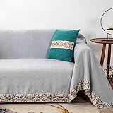 Homxi 3 Sitzer Couchbezug,175x150CM,Sofahusse Einfarbig mit Blumenmuster Sofaüberwürfe Chenille Sofa-Handtuch Grau Couch Überzug