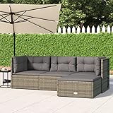 BULANED 4-TLG. Garten-Lounge-Set mit Kissen, Gartenmöbel Set, Möbelsets, Loungemöbel, Balkonmöbel, Möbelset, Balkon Möbel Set, Balkonset, Terrassen Möbel, Grau Poly Rattan