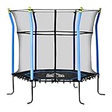 HOMCOM 5,3FT Trampolin für Kinder Gartentrampolin mit Sicherheitsnetz Randabdeckung Gummiseil gepolstert Fitness-Trampolin Mini-Trampoline mit Netz Stahl Blau 163,5H cm bis 60 kg