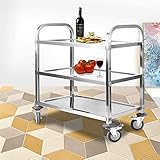 ybaymy Servierwagen Edelstahl 3 Böden Teewagen Metall Höhe 80 cm Küchenwagen Rollwagen Rollen Transportwagen Edelstahlwagen mit Bremse Speisewagen für Hotel Restaurant Küche -75x40x83.5cm