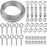 TooTaci Drahtseil 2mm Edelstahl,30M Drahtseil Rankhilfe Set,Stahlseil ummantelt,Stahlseil mit ösen,M5 Seilspanner Edelstahl Spannschloss,Spanndraht Seilspanngarnitur,für Kletterpflanzen,Gardinen seil