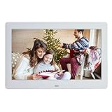 10,5 Zoll-Digitaler Bilderrahmen elektronischer Bilderrahmen & 1280 * 720 hochauflösendes IPS-Breitbild-Display - Kalender-/Uhrfunktion, MP3-/Foto-/Video-Player mit Fernbedienung, Weiß