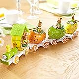 TRI Oster-Zug, Osterdekoration Eierwagons, Zug mit Ostereier & Hasen, Dekoration Oster-Hasen-Eisenbahn, Kunststein, 31 x 4 x 8 cm