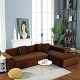 ZCXRYFL Samt Sofa üBerzug Stretch Stoff Couch üBerzug MöBelschutz Sofabezug Chaise Longue Kombination Couchbezug Hunde Katzen Kratzfest Sofa Cover FüR L Form Sofa(ＡＡ（130-160cm）+BB（160-210cm）,Brown)