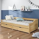MATTUI Möbel Tagesbett mit 2 Schubladen 90x200 cm Massivholz Kiefer IRUN