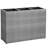 Casaria® Blumenkasten 3 Innentöpfe Polyrattan Herausnehmbar Wasserablauf Outdoor Rechteckig Pflanzkasten Blumentopf Hochbeet Pflanzkübel Grau