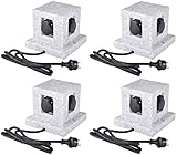 Novatool 4X Steckdosenverteiler I 4 Fach I Steinoptik I Würfel eckig I IP44 I Steckdosenverteiler Aussen Steckdosenturm Steckdose Garten Gartensteckdose Outdoor