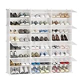 JOISCOPE Schuhregal, Portable Schuhablage Organizer, Staubdichtes Schuhschrank, Modular Cabinet Regale für platzsparende, Schuhboxen stapelbar, Weiß mit transparenten Türen (3 * 8)
