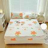 Spannbettlaken 180 x 200 cm, Cartoon-Sommer-Latex-Kühlbettlaken und Kissenbezug, maschinenwaschbare Matratzenschutzhülle, Bettwäsche, Orange