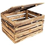 Creative Deco Große Holzkiste mit Deckel | 50x40x30 cm | Geflammt Vintage Deko Holztruhe mit Deckel | Geschenke Truhe Holzbox Kiste Perfekt als Geschenkbox Weinkiste Spielzeugkiste Aufbewahrungsbox