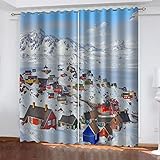 REPWEY Verdunkelungsvorhänge 3D Landhaus Schneeszene Druck Muster Ösen Vorhang 2Er Set 234X230cm (BxH) Vorhänge Blickdicht Gardinen Wohnzimmer Kinderzimmer Thermo Vorhänge Fensterdekoration