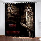 Hundnsney Vorhänge Wohnzimmer Modern Blickdicht 2Er Set 3D Halloween-Eule Muster Schlaufenschal Verdunkelungsvorhang Vorhänge Lärmminderung Gardinen Fensterdekoration 240X270cm(HxB)