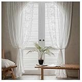 Fenstervorhang Wohnzimmer, Vorhänge Durchsichtige Vintage Einfarbig Spitze Gardinen 130x180 cm Weiß Vorhänge für Wohnzimmer