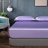 Nayoroom Spannbettlaken Satin 140x200cm Lila Seide Glanzsatin Glatt und Bequem Microfaser Spannbetttuch Bettlaken für Boxspringbett Topper Matratze bis 25 cm