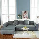 ZCXRYFL Samt Sofabezug L Form Stretch Stoff Sofa üBerzug Rutschfester Sofa Cover Relaxsessel Ecksofa Kombination Couch üBerzug MöBelschutz Couchbezug FüR Katzenpfote(ＡＡ（220-280cm）+BB（220-280cm）,Grey)