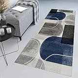 Korridor Teppich- Geometrische Flur LäUfer Teppich 70x260cm Grau Blau Teppichläufer Waschbar Modern Küche Schlafzimmer Wohnzimmer Läufer Teppich Breite 40cm/ 50cm/ 60cm/ 70cm/ 80cm/ 90cm/ 100cm