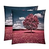 2Er Set Kissenbezug Rosa Baum Gemütliche Kissenbezüge Lustige,Quadratische Dekokissenbezug Für Garten Wohnzimmer Geschenk 45X45Cm