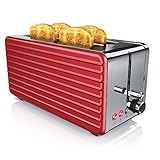 Arendo - Toaster Langschlitz 4 Scheiben - Defrost Funktion - wärmeisolierendes Gehäuse - Abnehmbarer Brötchenaufsatz - 1500W - herausziehbare Krümelschublade