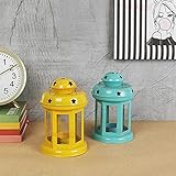 2 Stück Dekorative Hängende Laterne Teelichthalter - Dekorationen Artikel für Wohnkultur Wohnzimmer Tisch Wandbehang (Gelb und Blau)