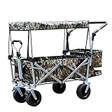 ZAANU Bollerwagen, Trolley-Wagen, höhenverstellbarer, Faltbarer Outdoor-Wagen/Trolley mit Doppelbremse + Schiebegriff + Hecktasche + Oberteil/Rot (Camouflage)