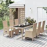 ZEYUAN 7-TLG. Garten-Essgruppe mit Kissen, Gartenlounge Set, Gartenmöbel, Terrassenmöbel, Möbelsets, Sitzgruppe Garten, Balkonmöbel Set, Gartengarnitur, Beige Poly Rattan