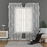Ricemru Spitze Vorhang Durchsichtig Weiß mit Rüschen Fransen Boho Stickerei Barock Spitzengardinen Lang Schiebevorhänge Landhausstil Shabby für Wohnzimmer Schlafzimmer,2 Stück 132x243