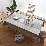 X-Labor Abwaschbar Tischdecke mit Quaste Eckig Wasserdicht Baumwolle Leinen Tischtuch Tischwäsche Pflegeleicht Garten Zimmer Tischdekoration Grau 100 * 140cm