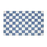 Homescapes Badematte rutschfest, waschbarer Badteppich aus 100% Baumwolle mit Latex Träger, Badvorleger mit Schachbrett geometrischen Muster, großer Duschvorleger, 50 x 80 cm, blau und weiß kariert