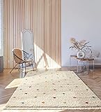 the carpet Bahar Shaggy Hochflor (35 mm) Langflor Wohnzimmer Teppich Punkt Muster Creme-Bunt 80 x 150 cm