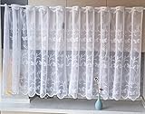 Yaland Scheibengardinen Jacquard Blumen Bordüre Gardine weiß Bistrogardine gebogt Breite 160cm Hoch 60cm Kurzegardinen kleine Scheibengardine Küchevorhänge