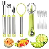GOSHIES 10 Stück Obst Werkzeug Set 4 in 1 Obst Löffel Cutter Set Edelstahl Obstwerkzeug Set Multifunktion Melonenausstecher mit Obstmesser Werkzeugset für Obstsalate
