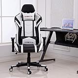 Hironpal Gaming Stuhl Home Office PC Schreibtisch Computer Racing Chefsessel Ergonomischer Drehstuhl 180° Neigbar Leder Stuhl Höhenverstellbar mit Lendenwirbel- und Kopfstütze Kissen 3D Armlehne