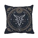 Wurfkissenbezug Vintage dünne Linie Steinbock Sternzeichen Etikett Retro Astrologisch 45,7 x 45,7 cm Kissenbezug Home Dekorative Quadrat Kissenbezug