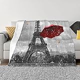 Eiffelturm mit rotem Regenschirm, ultraweiche Mikrofleece-Decke, 101,6 x 76,2 cm, für Bett, Sofa, Couch, Reisen, Camping, flauschig, weich, gemütlich, maschinenwaschbar