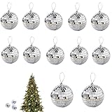 Taicols 12 Stück Discokugel Spiegelkugel, Disco Spiegel Ball, Silber Spiegelkugel zum Aufhängen, Discokugeln Deko für Weihnachtsbaum Dekoration, Party, Hochzeit, Home, Lichteffekt (3cm)