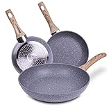 La Moustache - 3er-Set Alu-Gusspfannen, Größen 20, 24 und 28 cm, Antihaftbeschichtet, Schützende Titanschichten, Für alle Herdarten geeignet - Induktion - Gas - Elektroherd - Glaskeramik (Quilmes)